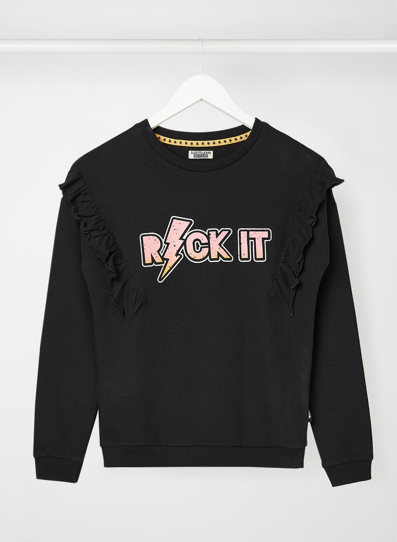 Kids/Teen Ruffle Detail Graphic Sweatshirt Black