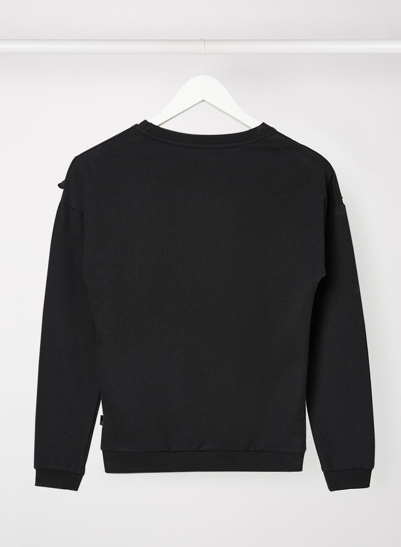 Kids/Teen Ruffle Detail Graphic Sweatshirt Black