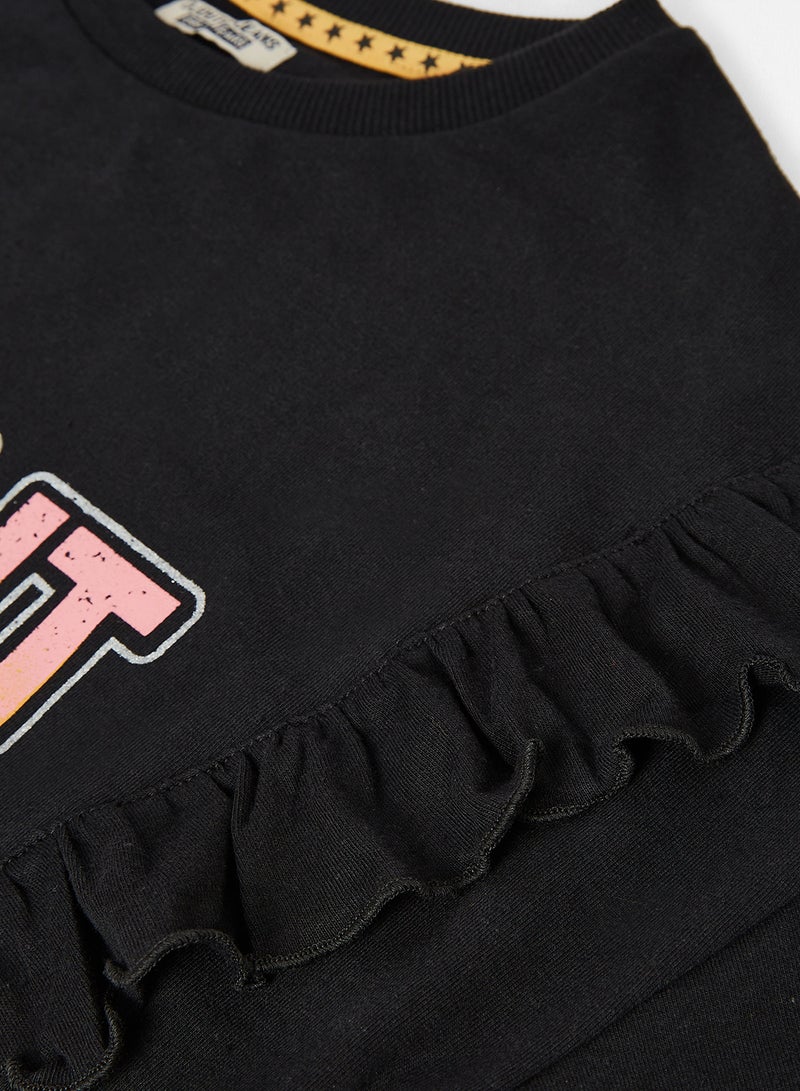 Kids/Teen Ruffle Detail Graphic Sweatshirt Black