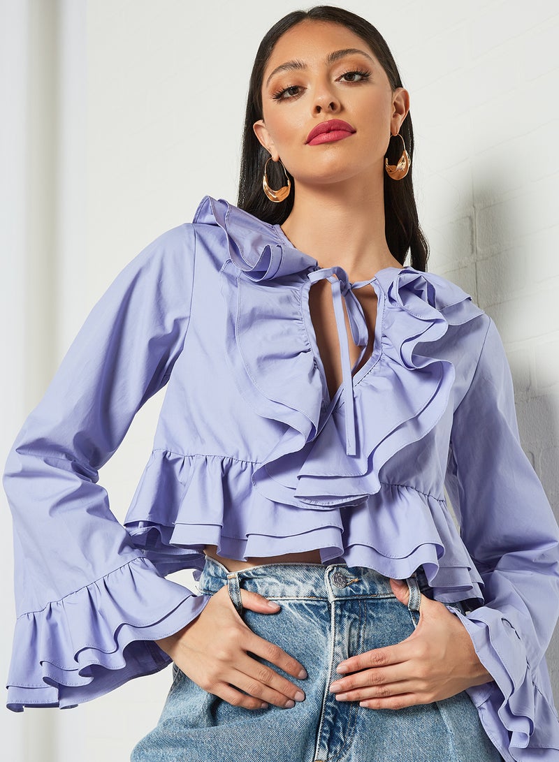 Layered Ruffle Trim Crop Top Purple