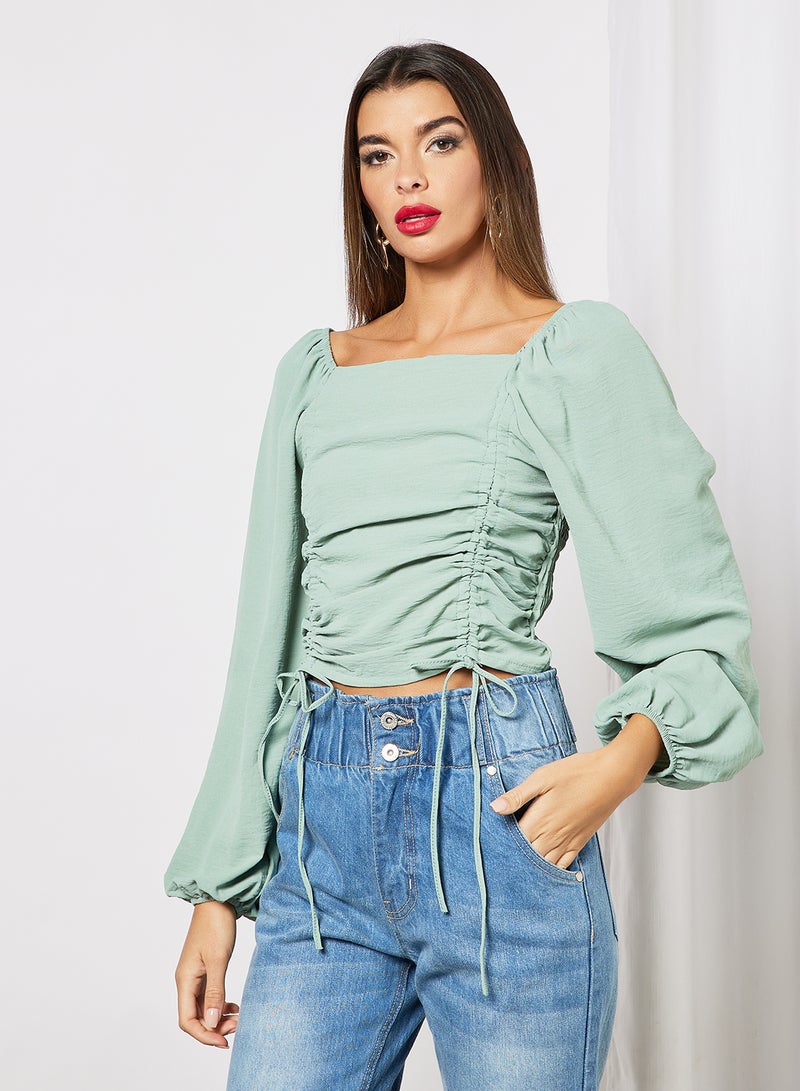 Ruched Crop Top Green