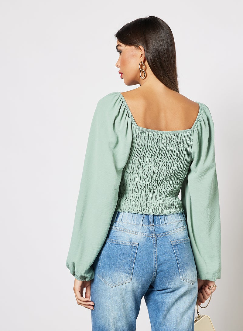 Ruched Crop Top Green