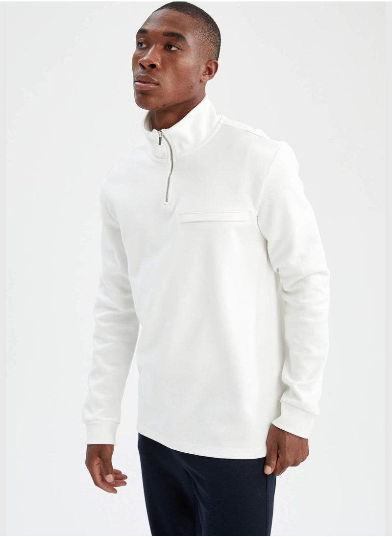 Modern Fit Long Sleeve Half Zippered Sweatshirt