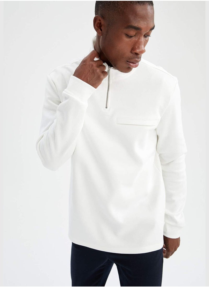 Modern Fit Long Sleeve Half Zippered Sweatshirt