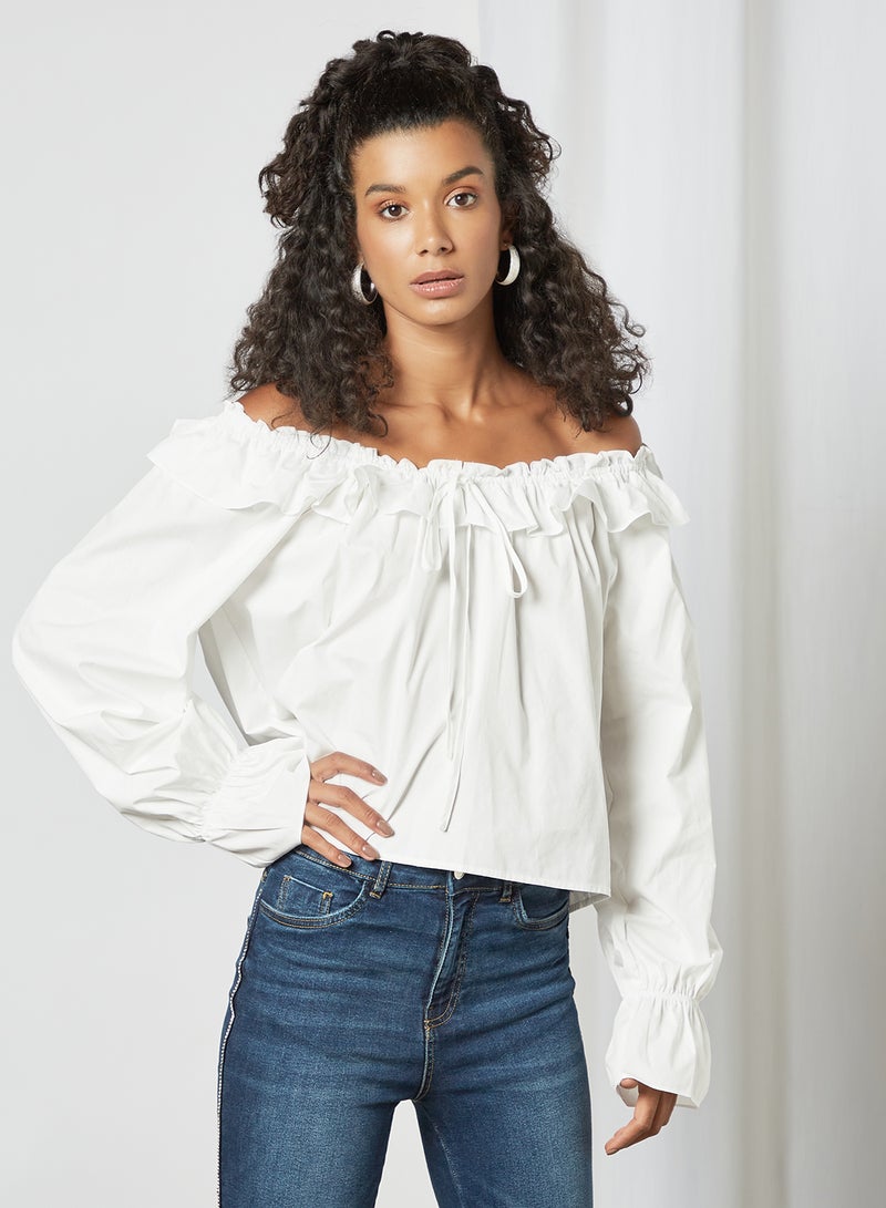 Ruffle Detail Pleated Top White