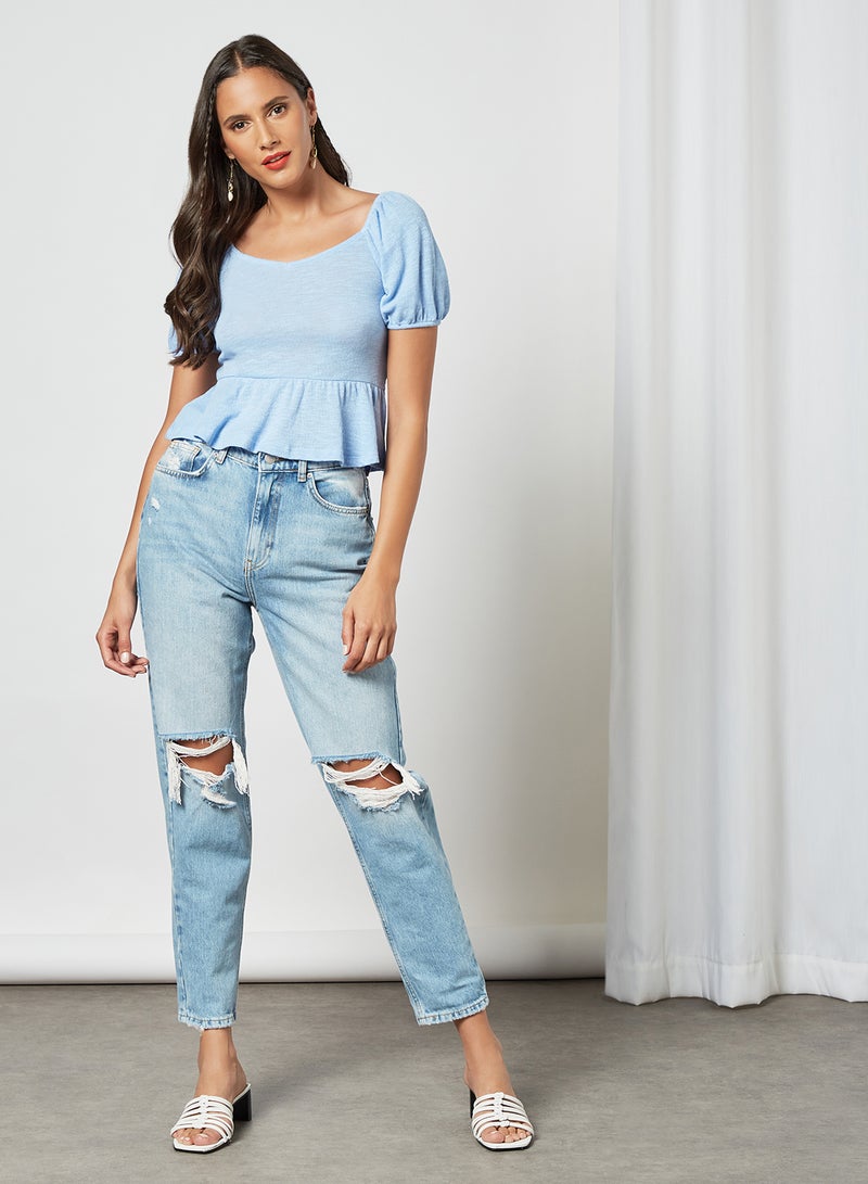 Ruffle Hem Top Light Blue