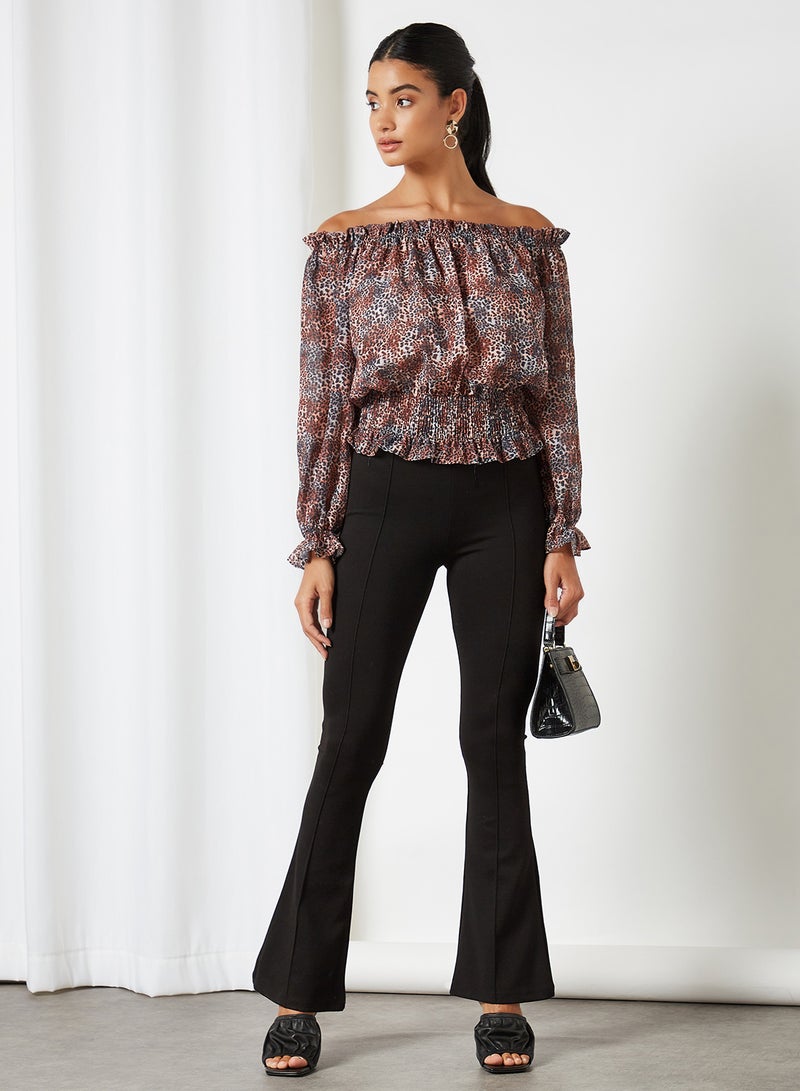 Printed Off-Shoulder Top Brown