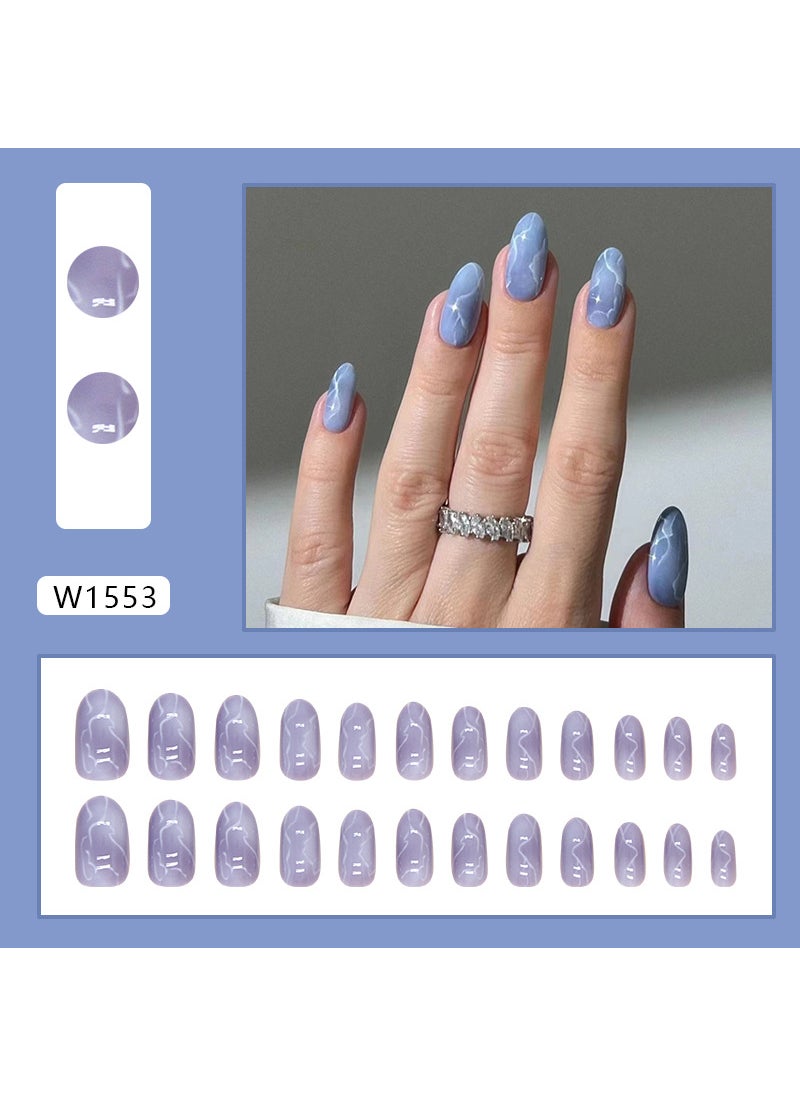 Foreign trade wearing nail removable nail nail nail smub white cross-border nail patch oval nail 24 pieces W1553 bright star river 