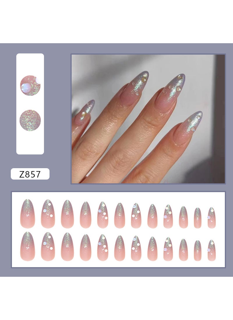 Foreign Trade Wear Armor Removable Nail Nail Nail Nail Nail Glitter Cross-border Nail Patch 24 Long Almond Armor Z857 glitter beads [glue]]