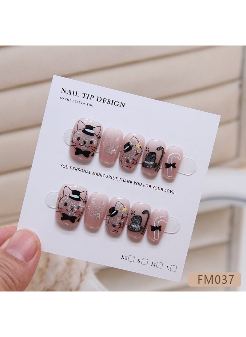 Handmade Nail Pieces Gentleman Kitten Removable Nail Pieces Cute Nail Patch Cartoon Nail Pieces FM037-XS