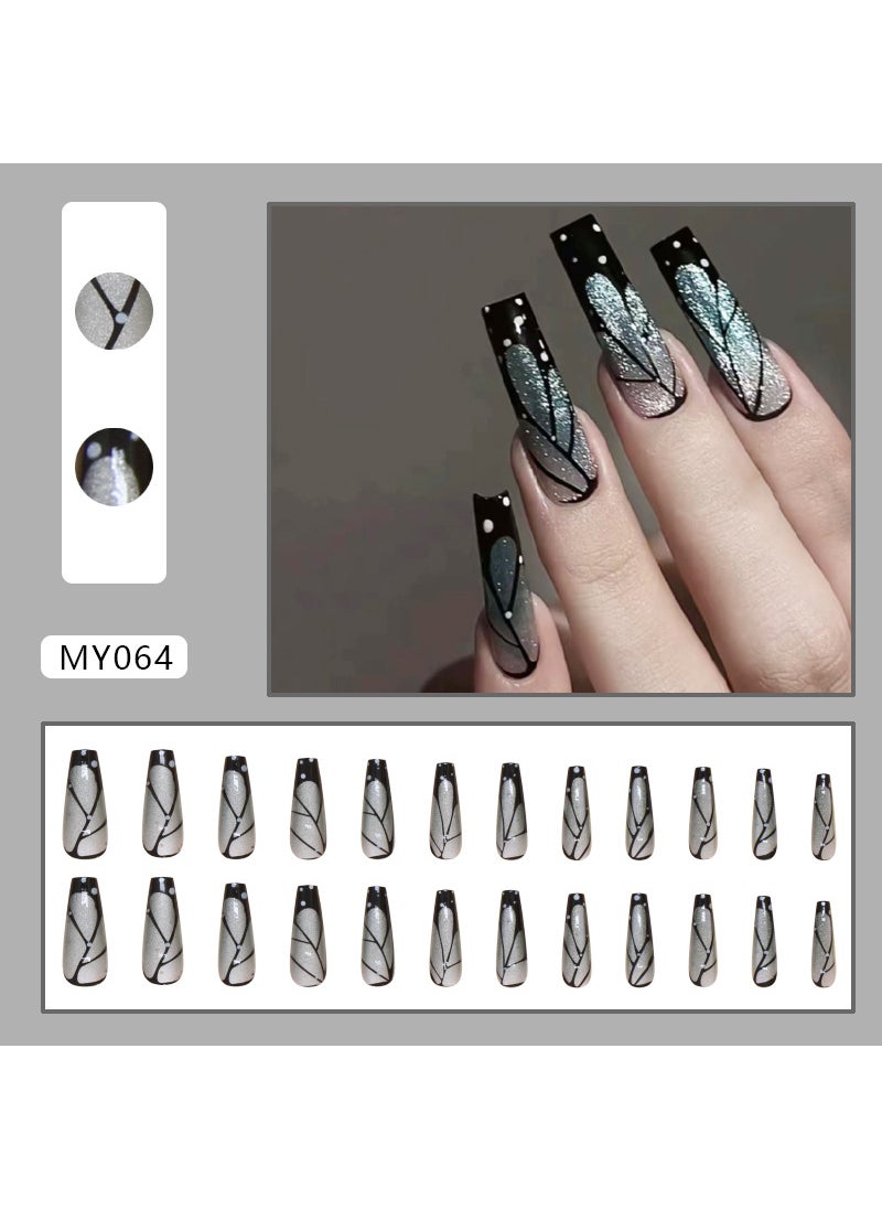 Cats Eye Wear Nail Pieces Expensive Gas Butterfly Wings Removable Nail Pieces Nail Art Advanced Nail Patch Simple 24 Pieces MY064 black butterfly 