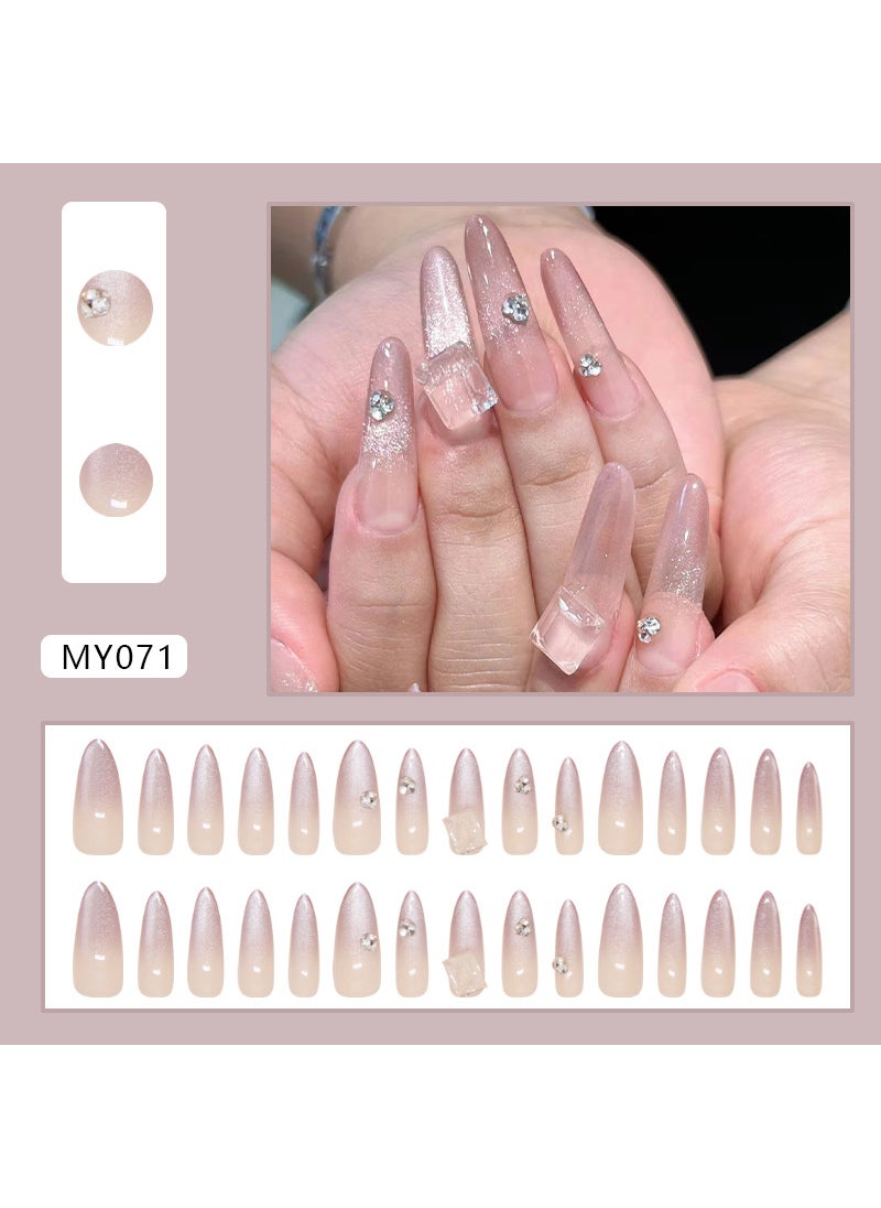 Cats Eye Nail Pieces Removable Gradient Nail Pieces Sweet Nail Pieces Advanced Sense Drill Long Nail Patch MY071 square drill cat's eye [glue]]