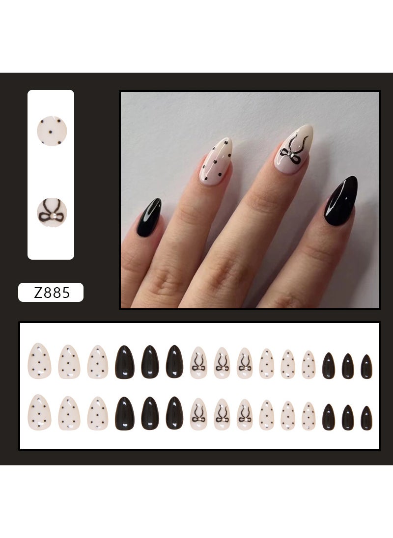 Nail Art Patch White Polo Dot False Nail Bow Removable Nail Wearing Nail Art Pieces Drill 30 Pieces Z885 Polka Dot Bow [Glue Type]