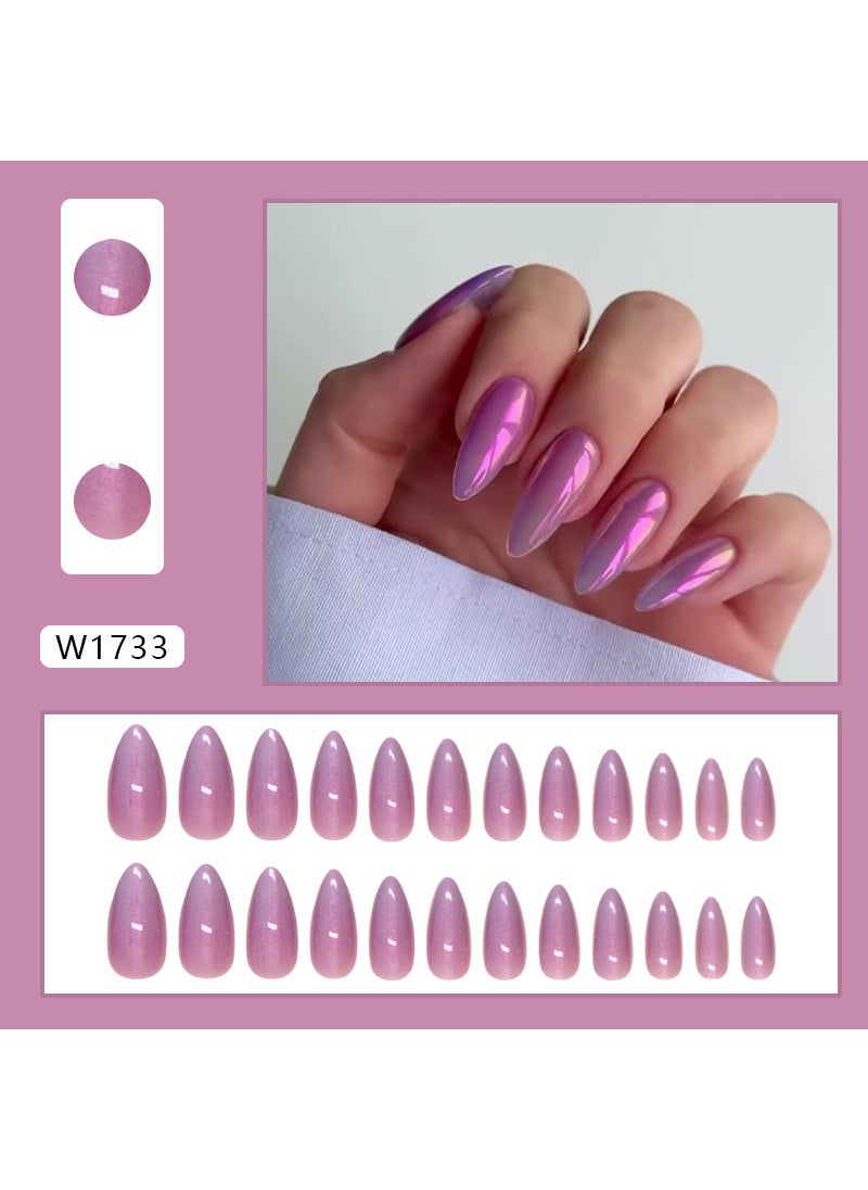 Foreign trade false nails wear nail false nails solid color purple fluorescent removable nail nail patch 24 pieces W1733 purple red solid color [glue type]