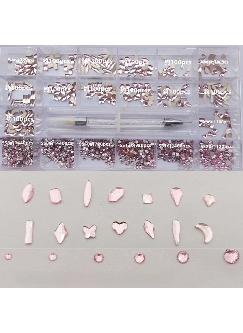 21-Grid Nail Art Rhinestones Set Light pink (big drill 1400pcs/small drill 50450pcs)