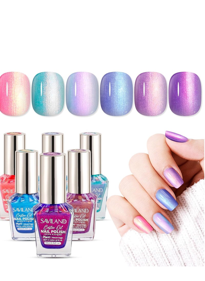 SAVILAND 6pcs Ombre Nail Polish Sets: Charm Pink Blue Gold Purple Ombre Summer Fingernail Polish Colors Air Quick Dry Nail Polish Plant-base Castor Oil Natural Nail Polis Kit Women Home Manicure DIY