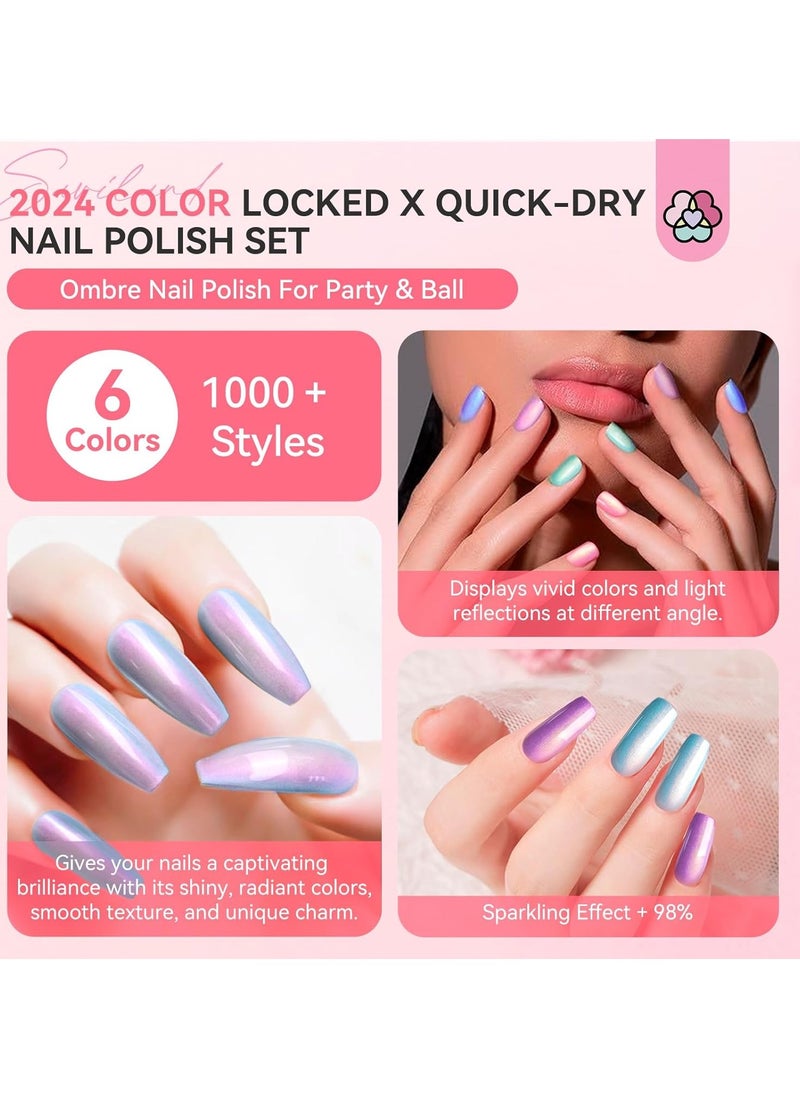 SAVILAND 6pcs Ombre Nail Polish Sets: Charm Pink Blue Gold Purple Ombre Summer Fingernail Polish Colors Air Quick Dry Nail Polish Plant-base Castor Oil Natural Nail Polis Kit Women Home Manicure DIY