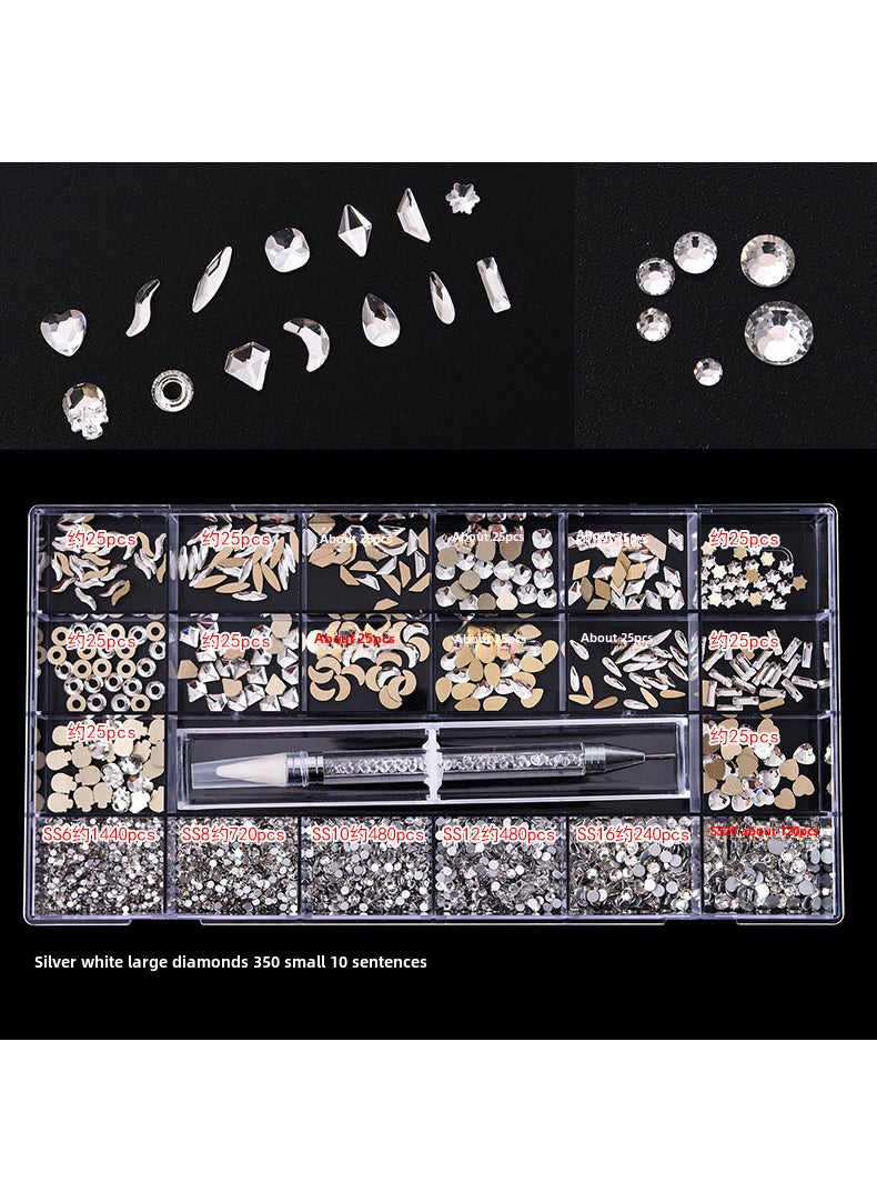 21-Grid Nail Art Rhinestones Set White Radiance (350 large drill, 3480 small drill)