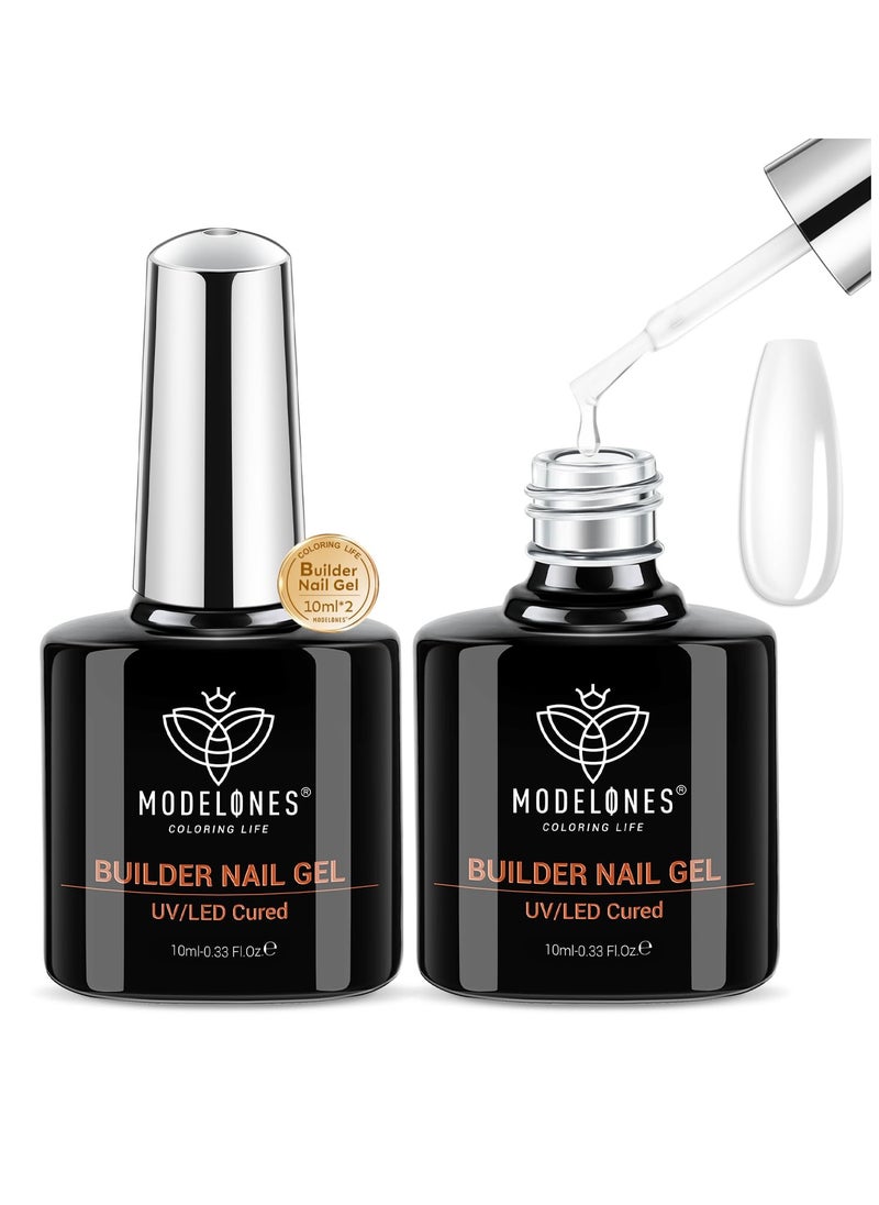 modelones Builder Nail Gel, 2 Pcs Clear Gel Builder Nail Polish for Nail Thickening, Nail Strengthener Apex Building Extension Gel in a Bottle, 7-In-One LED Builder Nail Gel Polish 10 ml