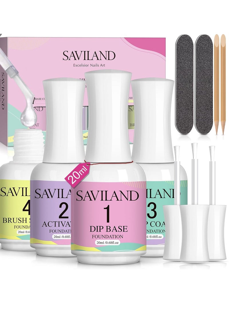 SAVILAND Dip Powder Liquid Set: 20 ml Ultimate Nail Dip System Essentials Liquid Large Capacity Dip Powder Base Activator Top Coat Saver Dip Powder Nail Kit No Need Curing for Nail Dip User