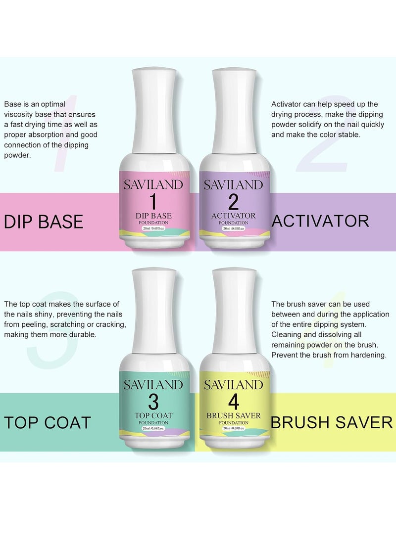 SAVILAND Dip Powder Liquid Set: 20 ml Ultimate Nail Dip System Essentials Liquid Large Capacity Dip Powder Base Activator Top Coat Saver Dip Powder Nail Kit No Need Curing for Nail Dip User