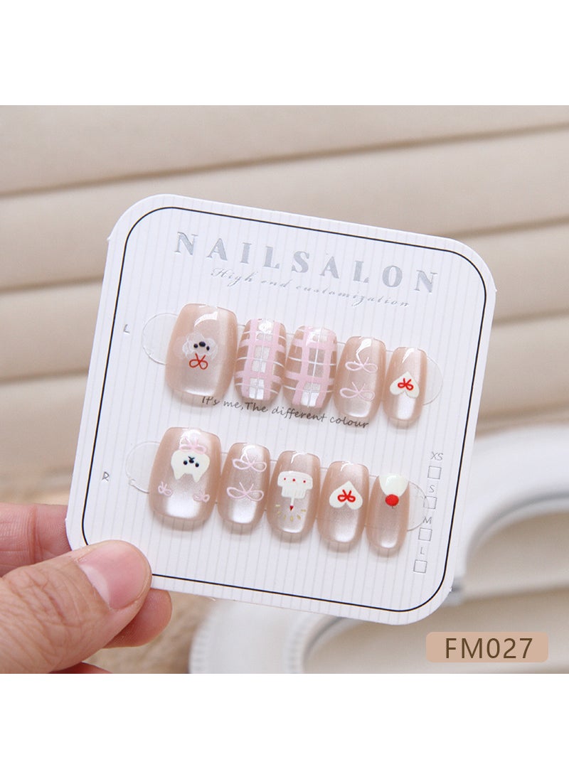 Cute Cat Eye Nail Wear 10pcs Heart Design FM027-XS