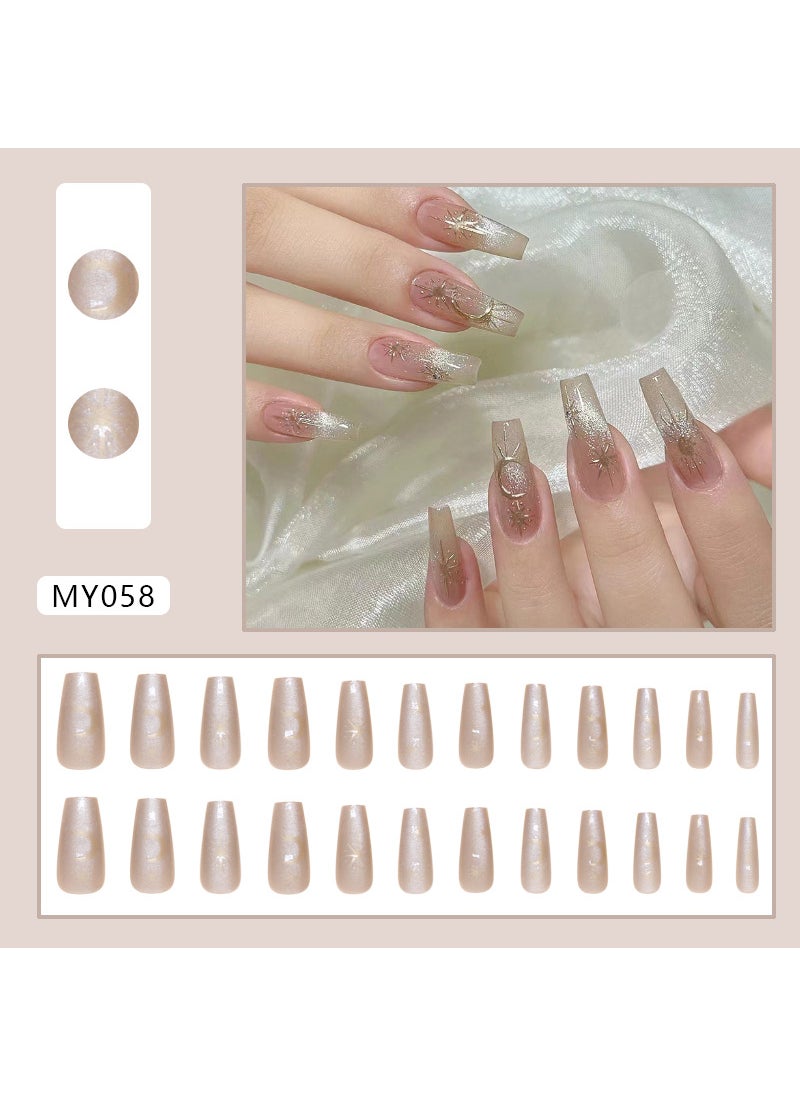 Cats Eye Nail Pieces Removable Sun Moon Nail Pieces Sun Moon Nail Pieces Advanced Sense Long Nail Patch MY058 flash sun and moon [glue]]