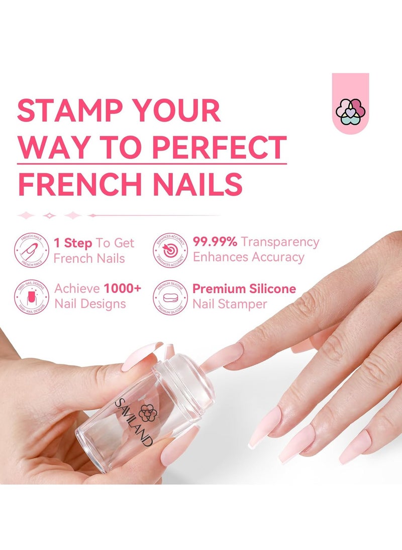 Saviland French Tip Nail Stamp - 4PCS Nail Art Stamper Kit Clear Silicone Nail Stamping Long & Short Jelly Stamper for Nails with Scrapers Nail Stamper Kit for French Manicure Home DIY Nail Art Salon