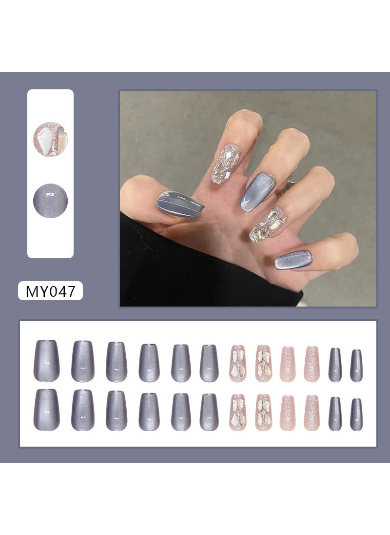 Blue Cats Eye Ballet Nails 24Pcs MY047 Glacier Cat's Eye [Glue]]