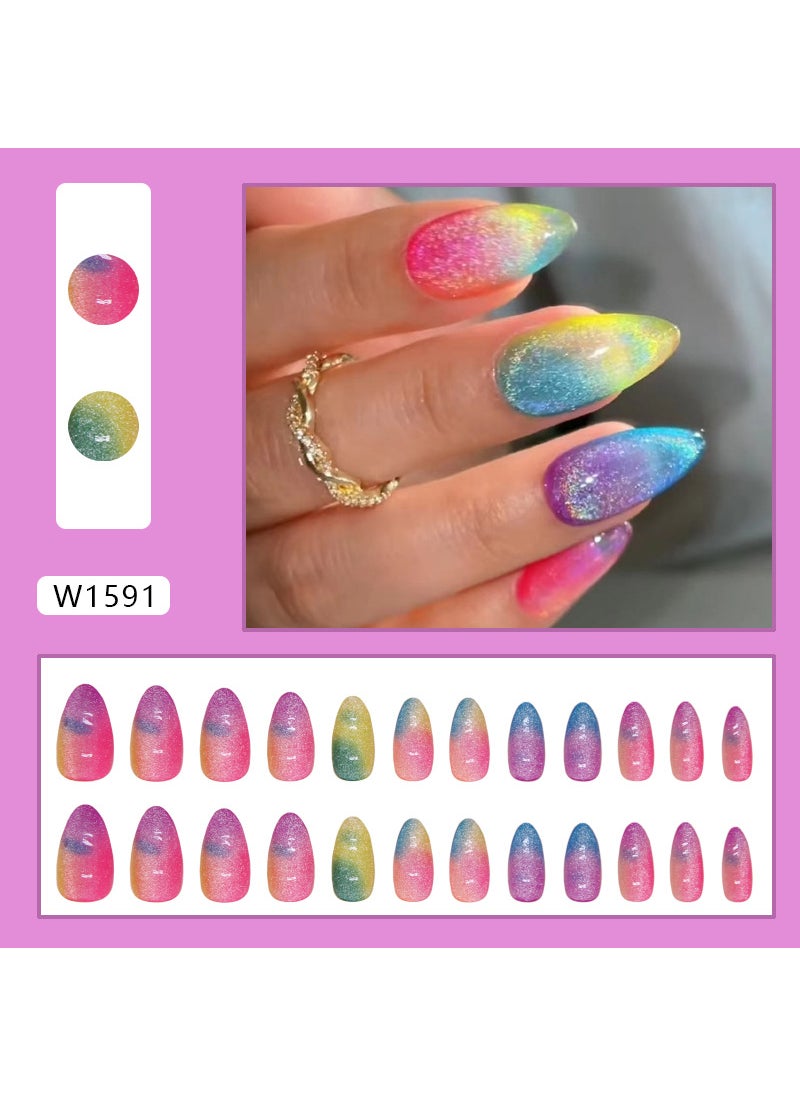 Foreign Trade Nail Art Patch Candy Color Nail Nail Art Pieces Wear Armor Removable Fantasy Color Snorting Nail Art Patch 24 Pieces W1591 dream blooming [glue]]