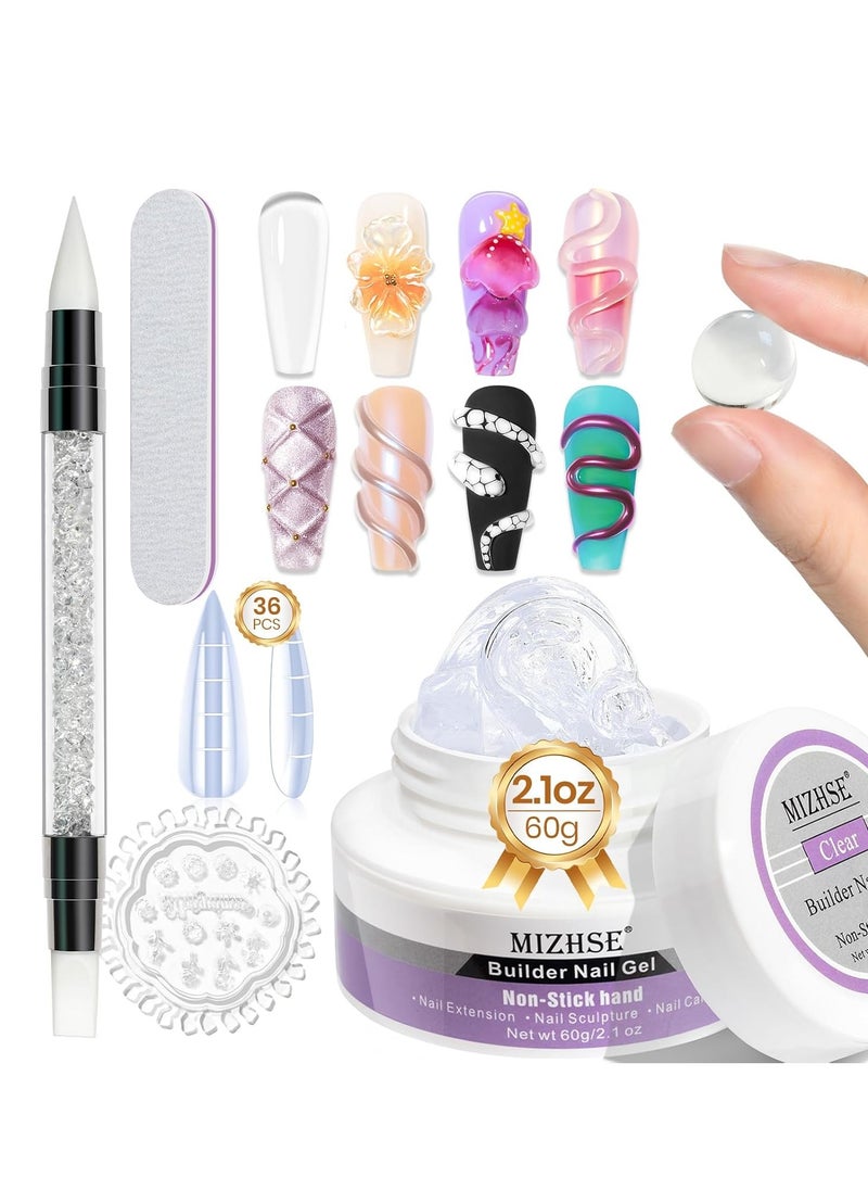 MIZHSE Solid Builder Gel for Nails, 60g Large Capacity Clear Hard Gel for Nails 3D Sculpting Gel Non-Sticky Hand Carving Gel U V/LED Nail Extension Gel with 3D Silicone Mold Nail Art Salon Home DIY