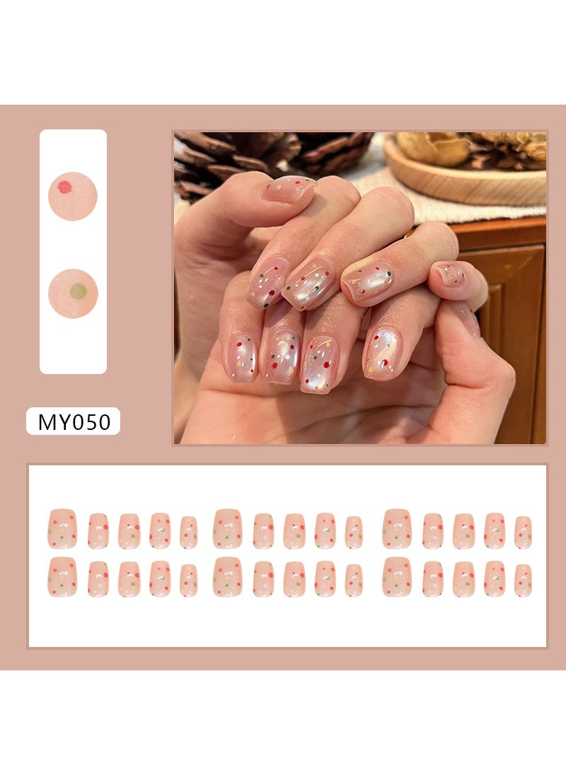 Ins Wind Chasing Light Cats Eye Wear Cute Manicure Pieces Wave Dot Nail Pieces Small Fresh Manicure Patch Size 30 MY050 wave point cat's eye [glue]]