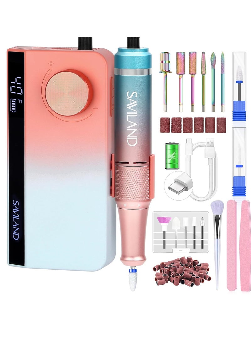 SAVILAND Electric Nail Drill Professional: 40000RPM Upgrad Nail Drill Kit 2024 Beautiful Gradient Sunset color scheme Nail Drill Machine Portable Nail File & Buffers Salon Use Manicure Pedicure