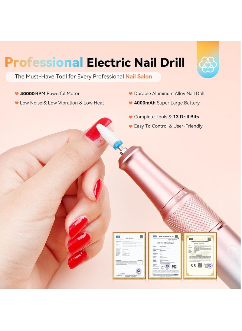 SAVILAND Electric Nail Drill Professional: 40000RPM Upgrad Nail Drill Kit 2024 Beautiful Gradient Sunset color scheme Nail Drill Machine Portable Nail File & Buffers Salon Use Manicure Pedicure