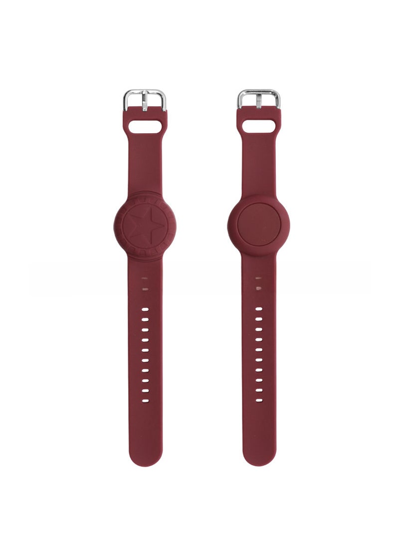 Suitable for Apple AirTag silicone children elderly waterproof bracelet wrist strap anti-lost locator protective cover Wine Red