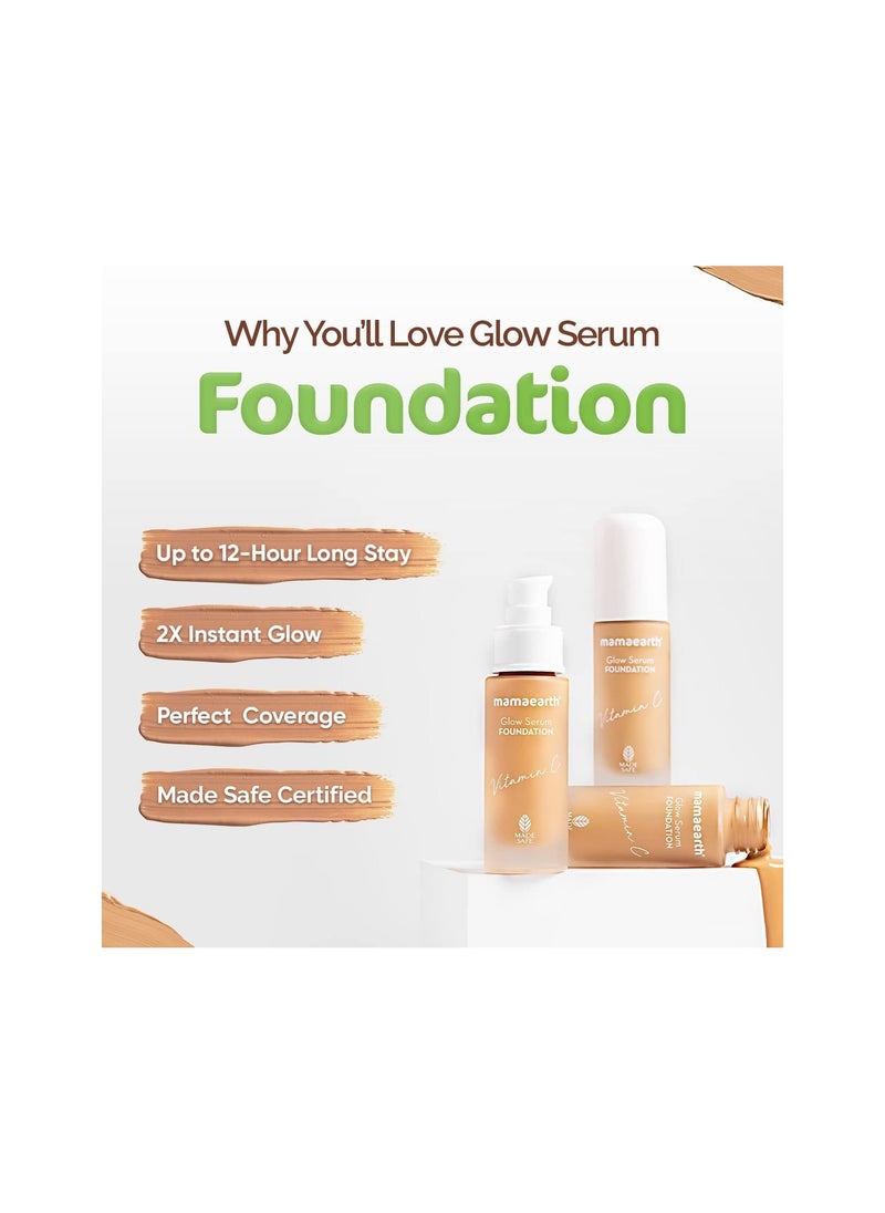 Mamaearth Glow Serum Matte Liquid Foundation Medium Coverage For All Skin Types With Vitamin C & Turmeric For 12-Hour Long Stay- 02 Crème Glow - 30 Ml, Pack Of 1