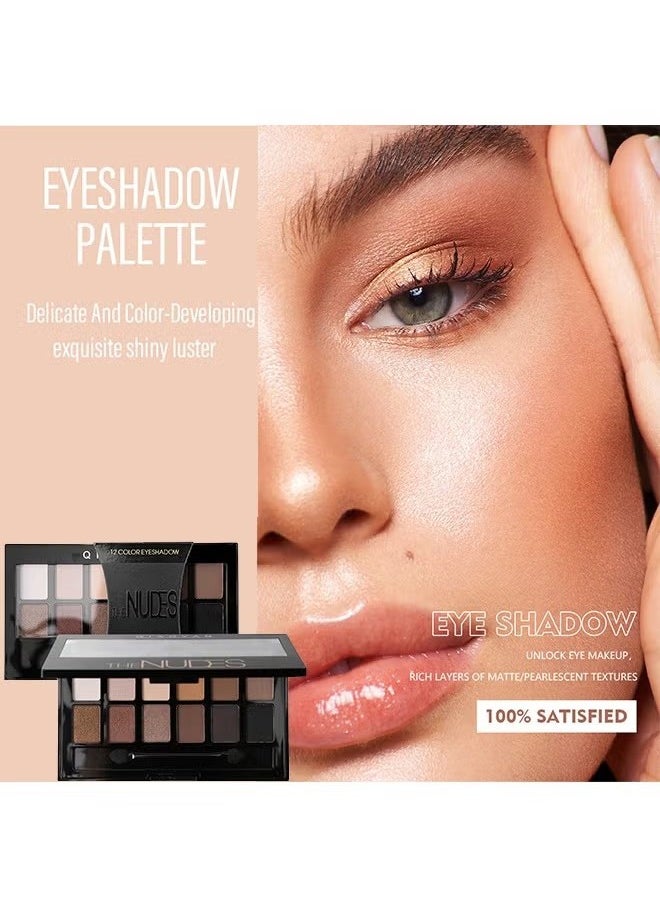 12 Colors The Nudes Eyeshadow ,Shimmer Matte Palette, Waterproof Brown Eyeshadow Series, Matt Powder Pressed Eye Pallet