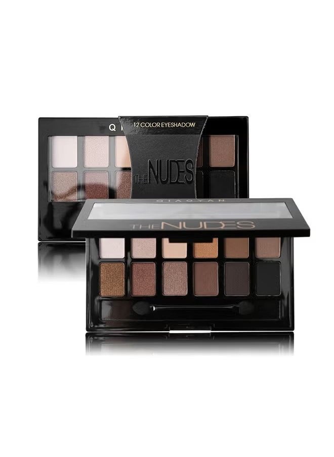 12 Colors The Nudes Eyeshadow ,Shimmer Matte Palette, Waterproof Brown Eyeshadow Series, Matt Powder Pressed Eye Pallet