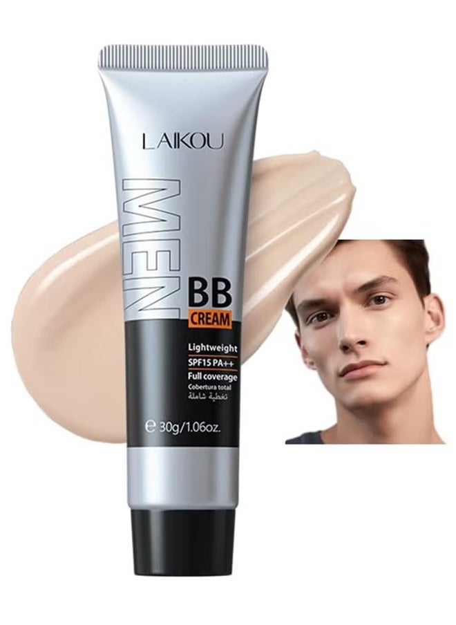 Men BB Cream SPF 15 PA++, Full-Coverage Foundation & Concealer, Mens Face Moisturizer Cream Evens Skin Tone, Oil Control and Cover Flaws, Natural Finish for All Skin Types (Light 160)