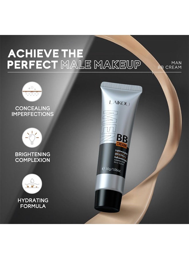 Men BB Cream SPF 15 PA++, Full-Coverage Foundation & Concealer, Mens Face Moisturizer Cream Evens Skin Tone, Oil Control and Cover Flaws, Natural Finish for All Skin Types (Light 160)