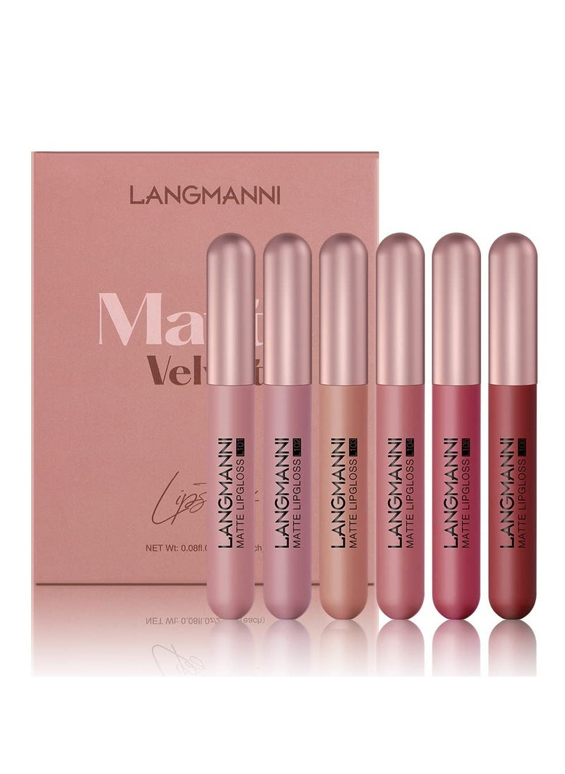 Matte Velvet Matte Lip Gloss Set - 6-Piece Lip Lacquer Lipstick Set