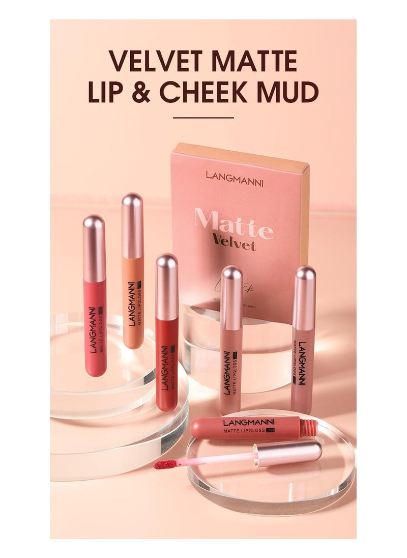 Matte Velvet Matte Lip Gloss Set - 6-Piece Lip Lacquer Lipstick Set