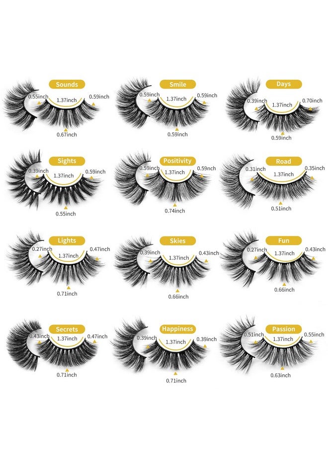 DYSILK Mink Lashes False Eyelashes - Fluffy Eyelashes 12 Pairs Lashes 12 Styles Mixed Lash Extension False Lashes D Curl Eyelash Clusters Wispy Lashes Natural Look Fluffy Fake Lashes Pack