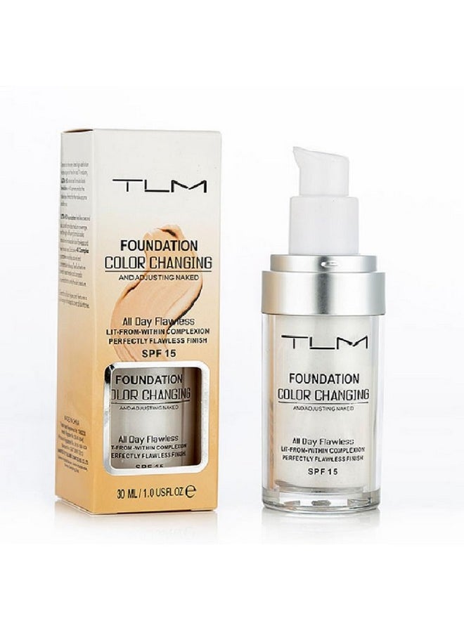 TLM Foundation Color Changing,TLM Colour Changing Liquid Foundation Hides Wrinkles & Lines,BB Cream Makeup Base Concealer Cover Moisturizing Fluid for all Skin Tone SPF15(30ML)