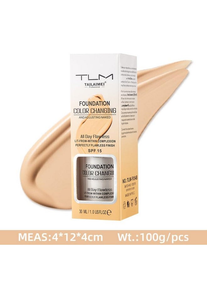 TLM Foundation Color Changing,TLM Colour Changing Liquid Foundation Hides Wrinkles & Lines,BB Cream Makeup Base Concealer Cover Moisturizing Fluid for all Skin Tone SPF15(30ML)