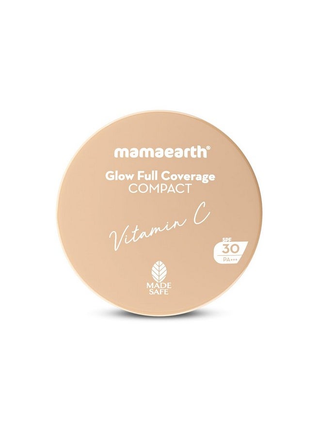 Mamaearth Glow Full Coverage Compact For All Skin Types Spf 30 For Up To 3X Instant Glow-9 G Even Toned Complexion Mattifying Up To 16-Hour Oil Control & Sweat-Resistant (Creme Glow),Cream