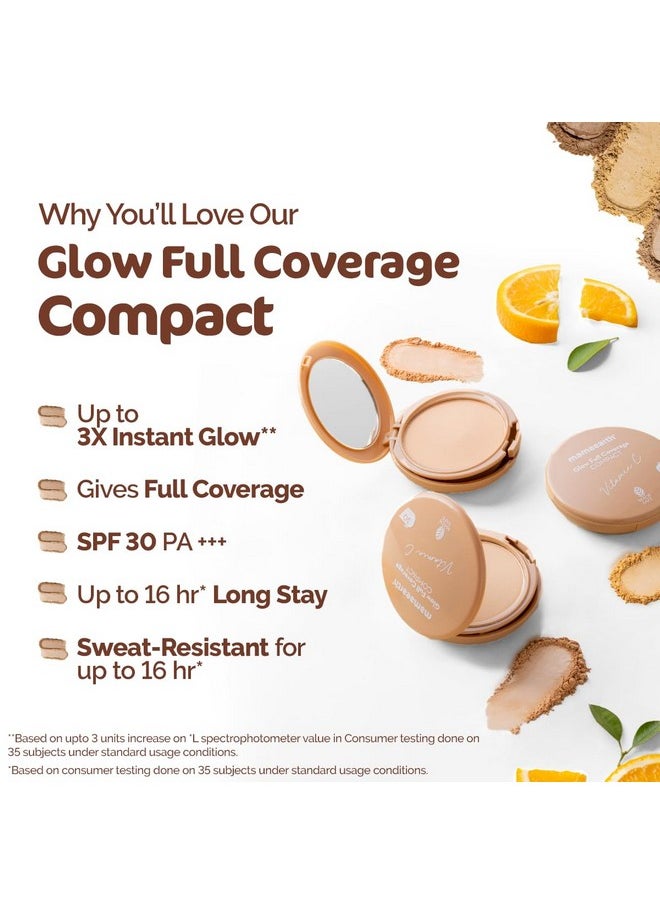 Mamaearth Glow Full Coverage Compact For All Skin Types Spf 30 For Up To 3X Instant Glow-9 G Even Toned Complexion Mattifying Up To 16-Hour Oil Control & Sweat-Resistant (Creme Glow),Cream