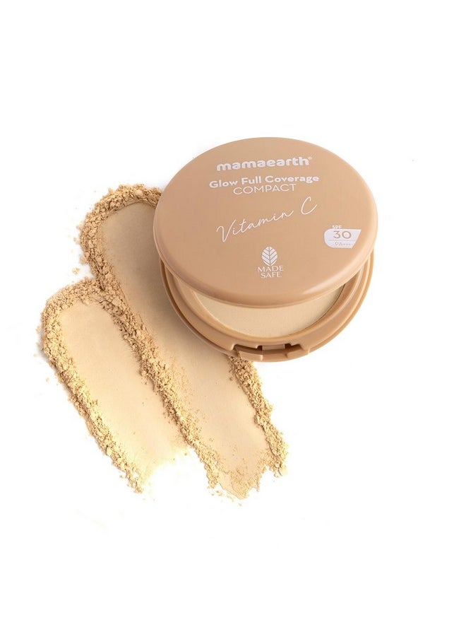 Mamaearth Glow Full Coverage Compact For All Skin Types Spf 30 For Up To 3X Instant Glow-9 G Even Toned Complexion Mattifying Up To 16-Hour Oil Control & Sweat-Resistant (Creme Glow),Cream