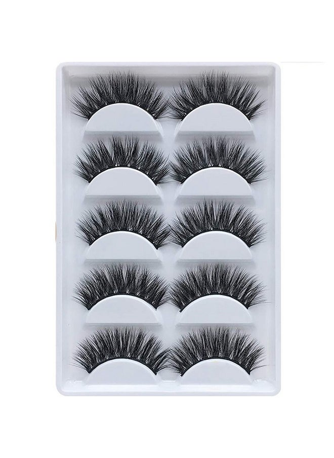 3D False Eyelashes, 5 Pairs Faux Mink Fake Eyelashes Handmade Thick Nature Fluffy Long Lashes Reusable for Makeup