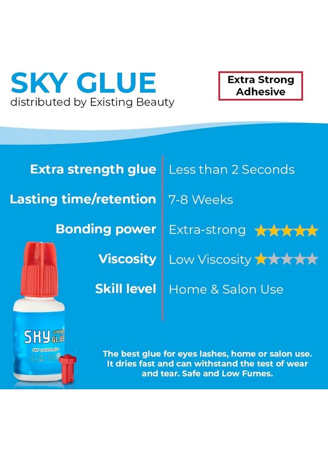 Sky Glue S+ Eyelash Extension Glue - Extra Strong Lash Extensions Adhesive Bond with 6-7 Weeks Retention and 1-2 Sec Dry Time, Long Lasting Semi Permanent Black Glue - 5 ml